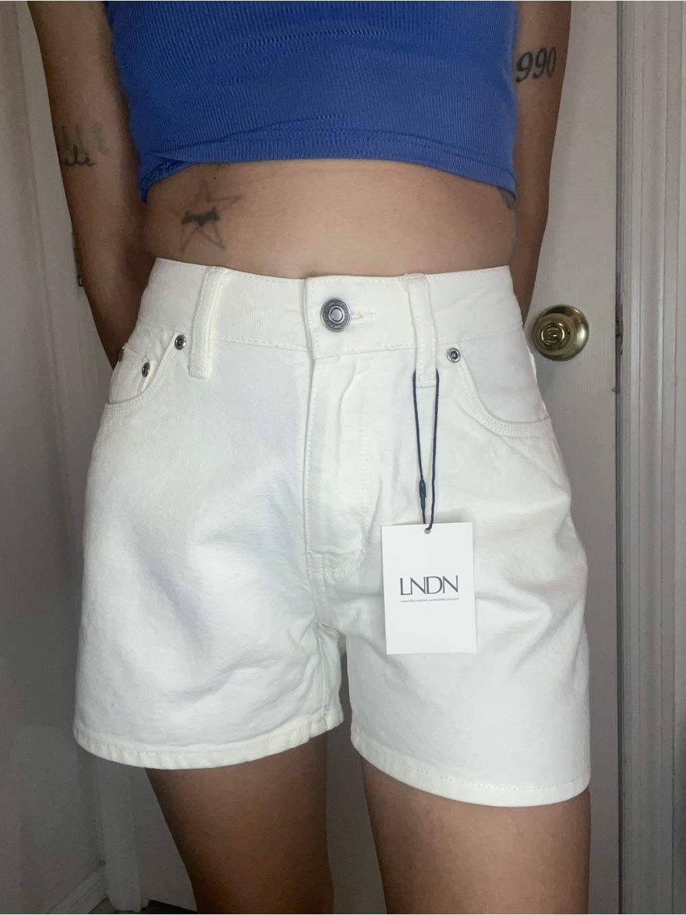 LNDN Women’s Mom Shorts High Rise Organic Cotton 5-Pocket Size  22